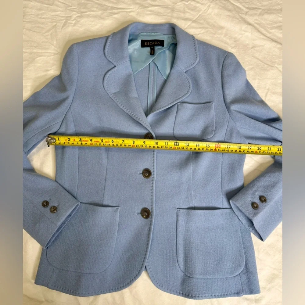 ESCADA Cashmere Blend Blazer 42 Skylight Blue Wool Tailored Jacket EU 42 US 12 - Picture 10 of 15